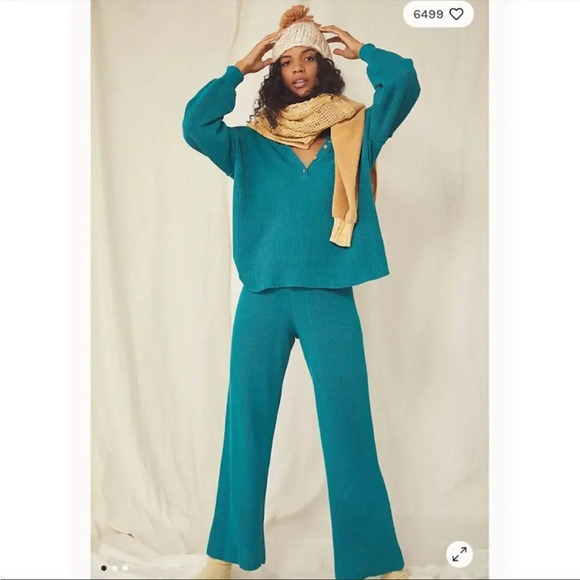 Free People Picnic Sweater Set Mermaid Blue - Picture 1 of 4